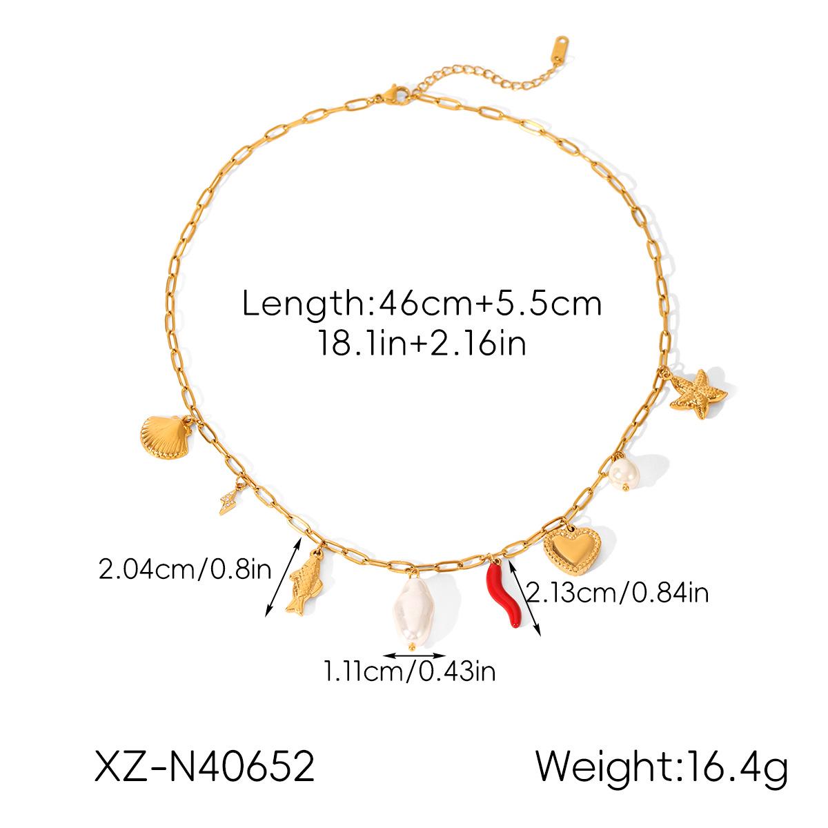 

Stainless Steel Pearl Necklace with Heart and Fish Pendant - Ocean Style Jewelry