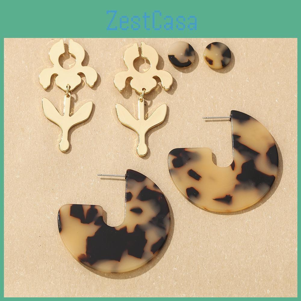 Leopard Trendy Print Acetate Stud Earrings With Bold Alloy Star Design 2021 Summer