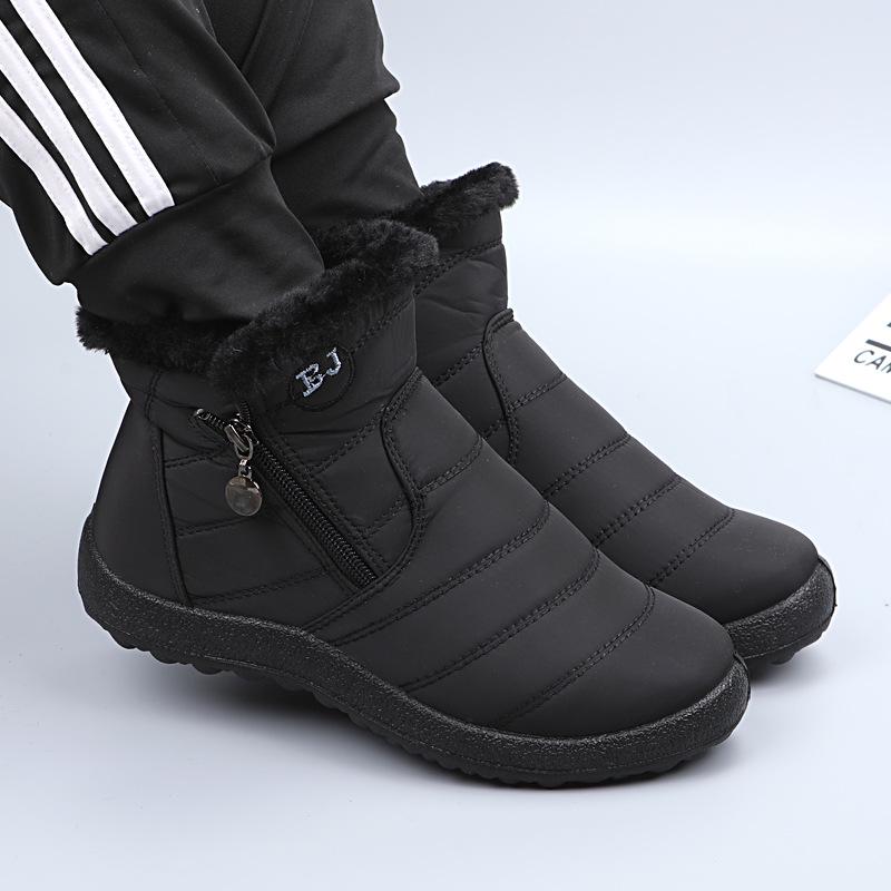 Übergröße Damen Winter Baumwollstiefel mit hohem Absatz, Seitenreißverschluss und Schirmstoff