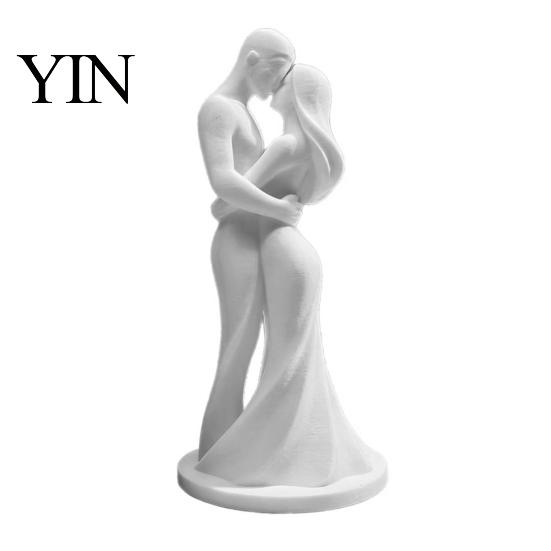 Durable Couple Figurine 3D Printed Black & White Hugging Statue, Minimalist Modern Sculpture with Abstract Embrace Love Form, Romantic Desk Decor for