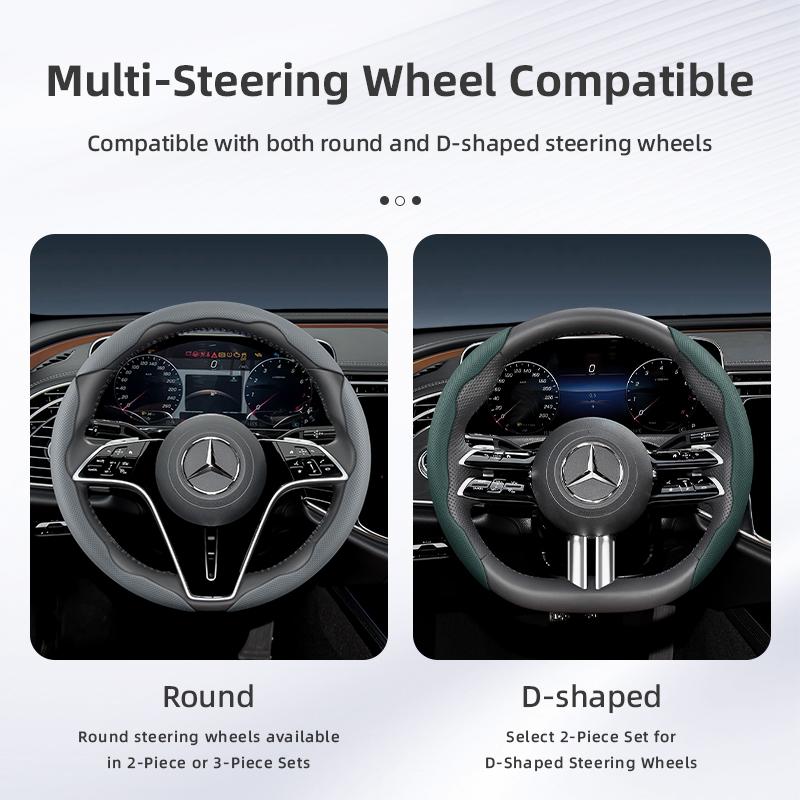 Suitable for Mercedes-Benz Breathable Holes Leather Steering Wheel Cover Segmented Quick Release Design Non-Slip and Durable E Class S C a Glc Suv