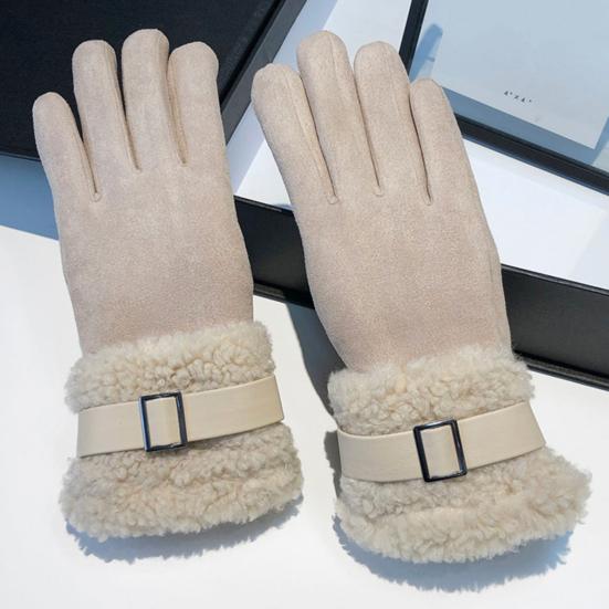 Yousheng Women's Faux Suede Gloves with Faux Fur Cuff Winter Warm Fleece Lined Touch Screen Gloves for Outdoor Skiing Cycling