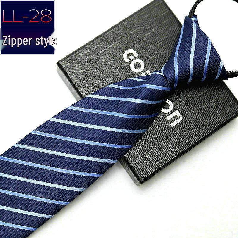 Men's No-Iron Zipper Striped Formal Tie with Logo, 8cm