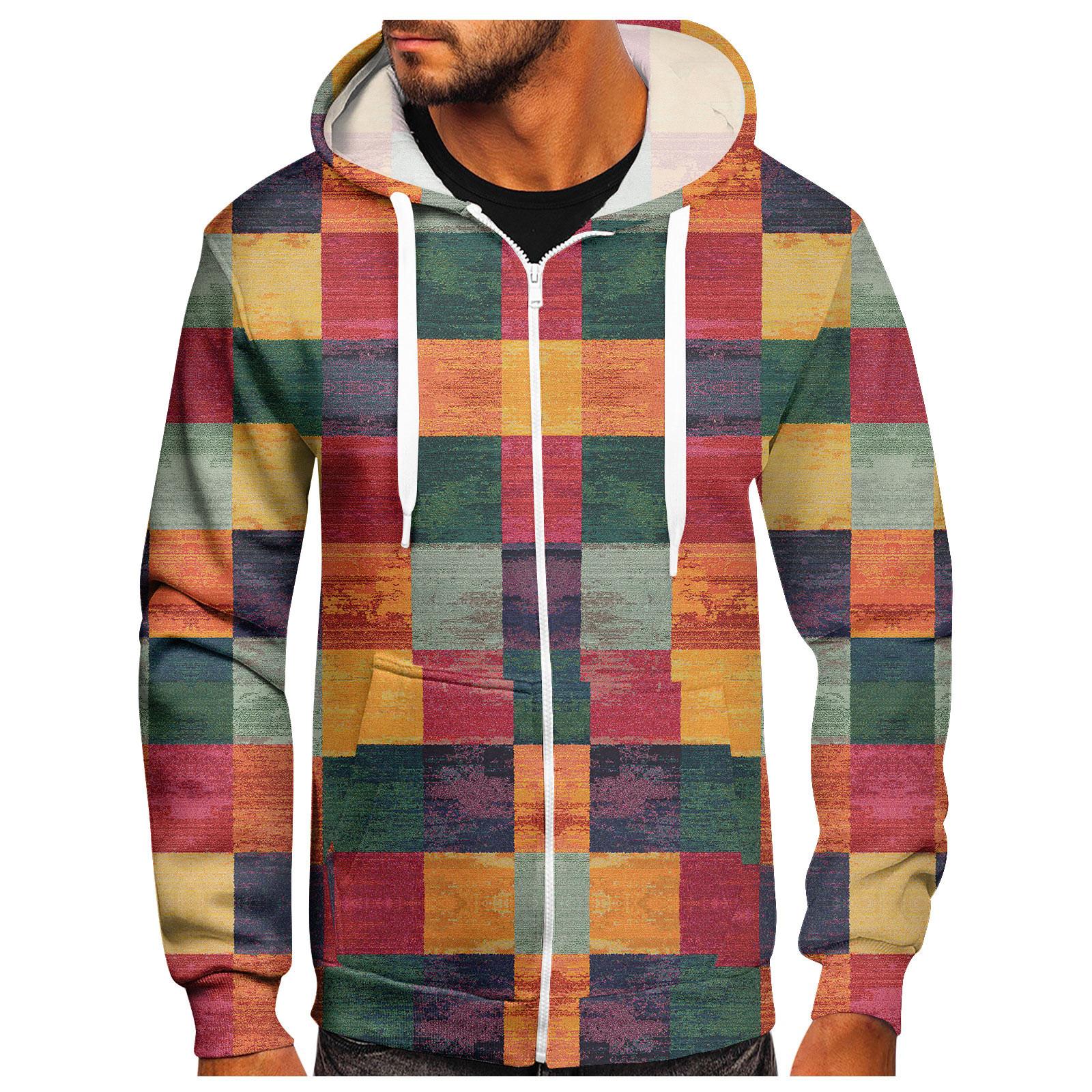 

Мужской свитер на молнии, пальто, модный свитер с капюшоном и принтом XL красный