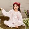 Cotton Gauze Kids Pajama Set Girls Long Sleeve Floral Print Sleepwear Comfortable Home Outfit