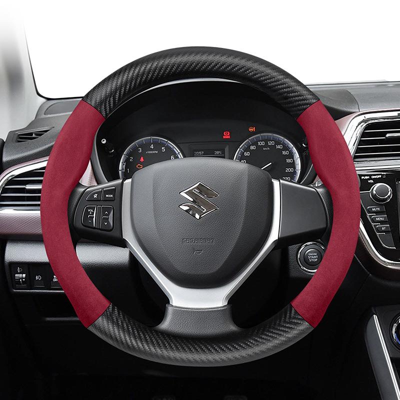 For SUZUKI Suede Carbon Fiber PU Leather Steering Wheel Cover Fit Swift Sport Accessories Sx4 Grand Vitara Jimny Solio Hustler