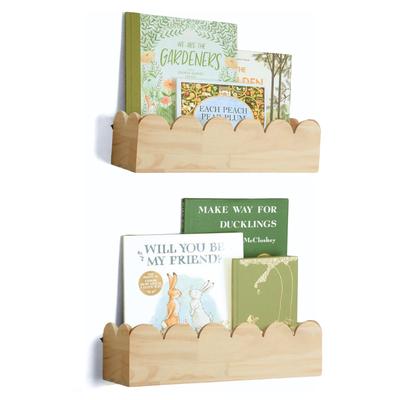 Boho Wooden Wall Shelf, Natural Pine Wood Floating Shelf, Scalloped Edge Display for Nursery, Kids’ Room, or Home Decor Nordic