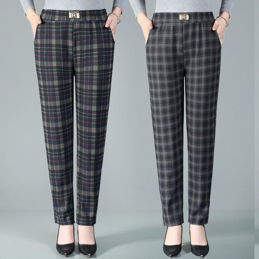 Women's Pants Autumn and Winter Plus Size Artistic Retro Plaid Casual Pants High Waist Women's Loose Pants