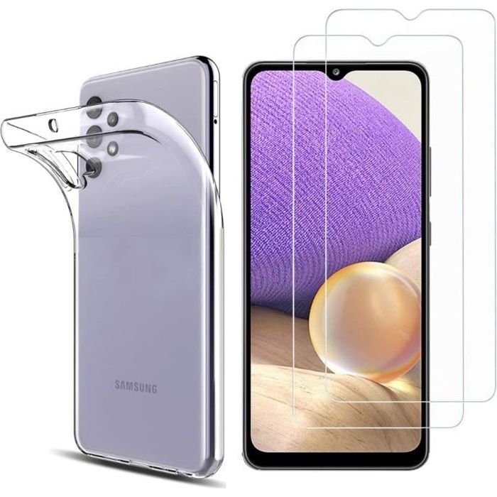 Case for Samsung A32 4G - Phonillico - Soft Silicone - 2 Tempered Glasses - Screen Protector