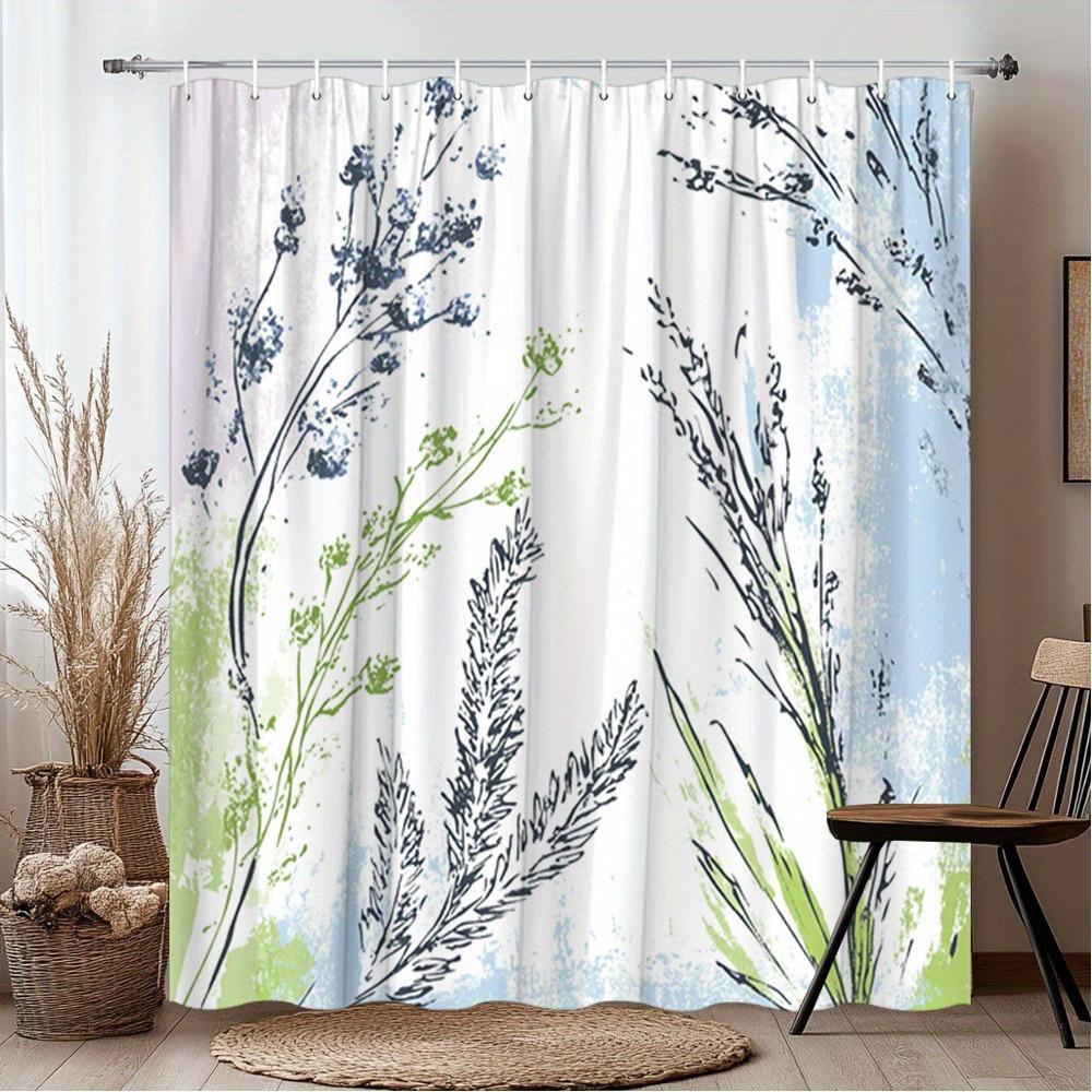 

Branch With Blue Flower Design Shower Curtain Washable Dirt-Resistant Shower Head Waterproof Polyester Bath Curtain W60H190(CM)-1 Pcs