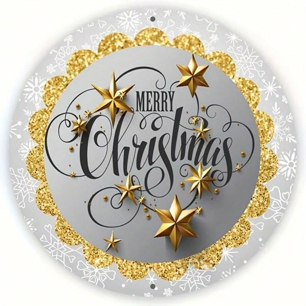 Christmas Snowflake Wreath Metal Wall Art Round Aluminum Sign Holiday Home Decor