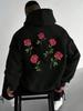 S Fashion Hoodie Black Multiple Specifications Available Polyester Material Stylized Red Roses Print Ideal for Winter Season Valen