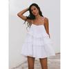 French White Ruffled Spaghetti Straps Dress Female 2024 Summer New Sexy Open Back Small Holiday Short Dress