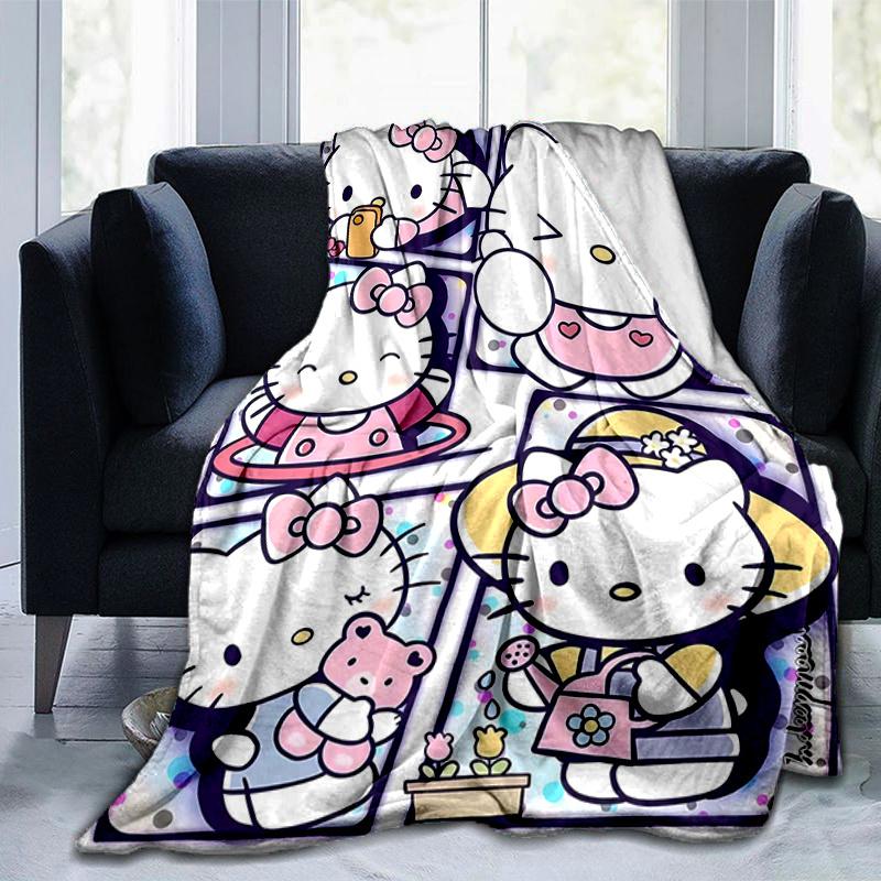 1pc Happy Hello Kitty Blanket, Home Decorative Throw Blanket for All Seasons, Living Room, Travel, Camping, Car Blankets, Beach, Office Naps, Unique G