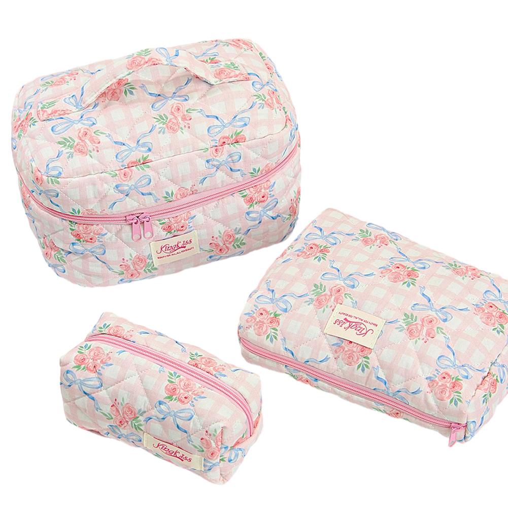 3pcs Cotton Quilted Travel Makeup Bags Large Cosmetic Bags Toiletry Organizer Bags for Women and Girls
