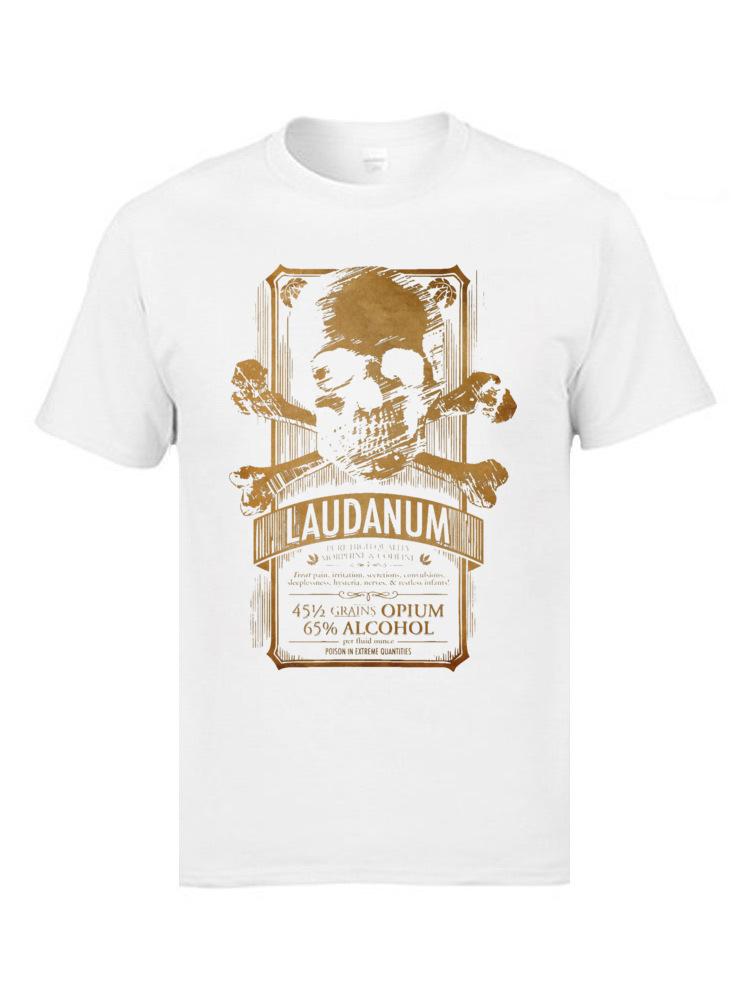Vintage Adult Men Tshirts Skull Easter 100% Cotton Laudanum Medical Goth Steampunk Label T-Shirt Death Skull Print Men Clothes