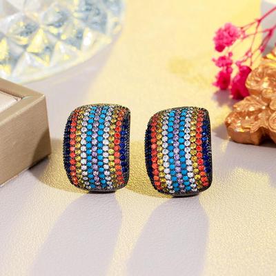 WWJ Daily Collocation Exklusives Design aus schwarz plattierten Ohrsteckern mit regenbogenfarbenem Zirkonia für Damen