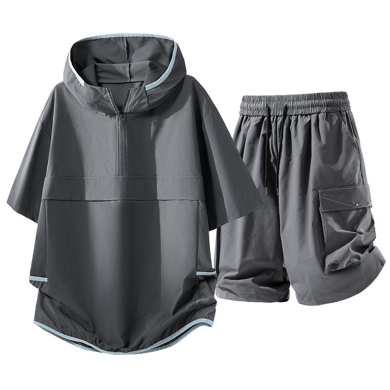 Men's Casual Hooded Half-Zip Short Sleeve T-Shirt & Shorts Set - Summer 2026 Trend