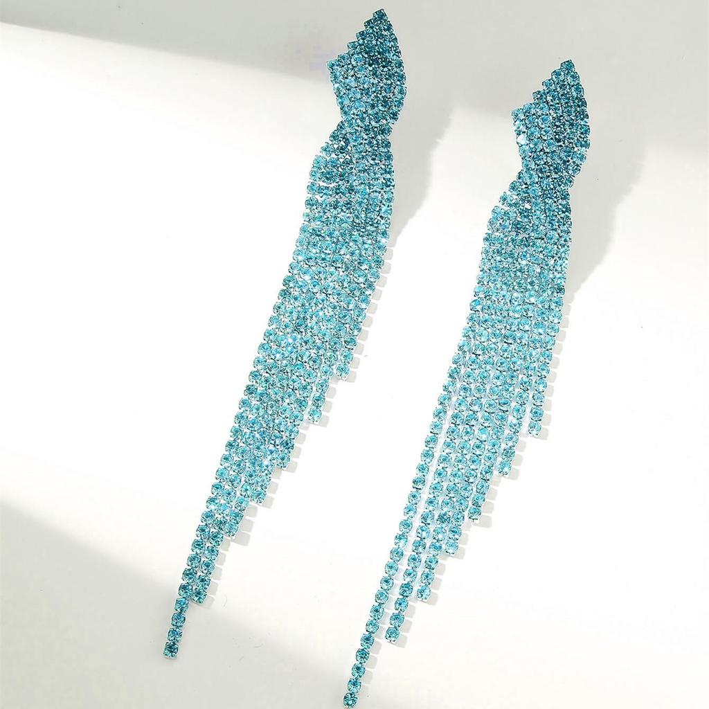 European & American Style Full Diamond Long Tassel Earrings for Women