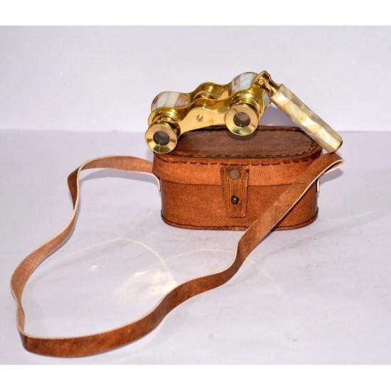 Vintage Brass Opera Glasses Mother of Pearl & Handle Brass Fittings France