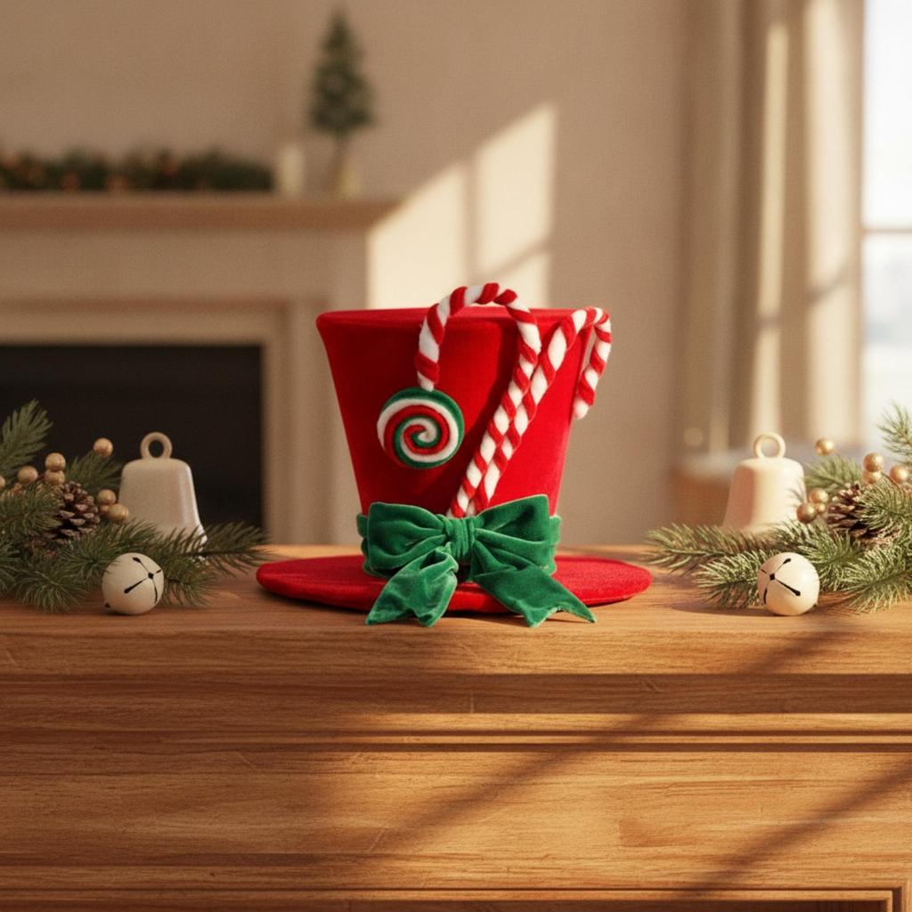 Velvet Top Hat with Sucker Easy Storage Christmas Freestanding Tabletop Ornament Bow