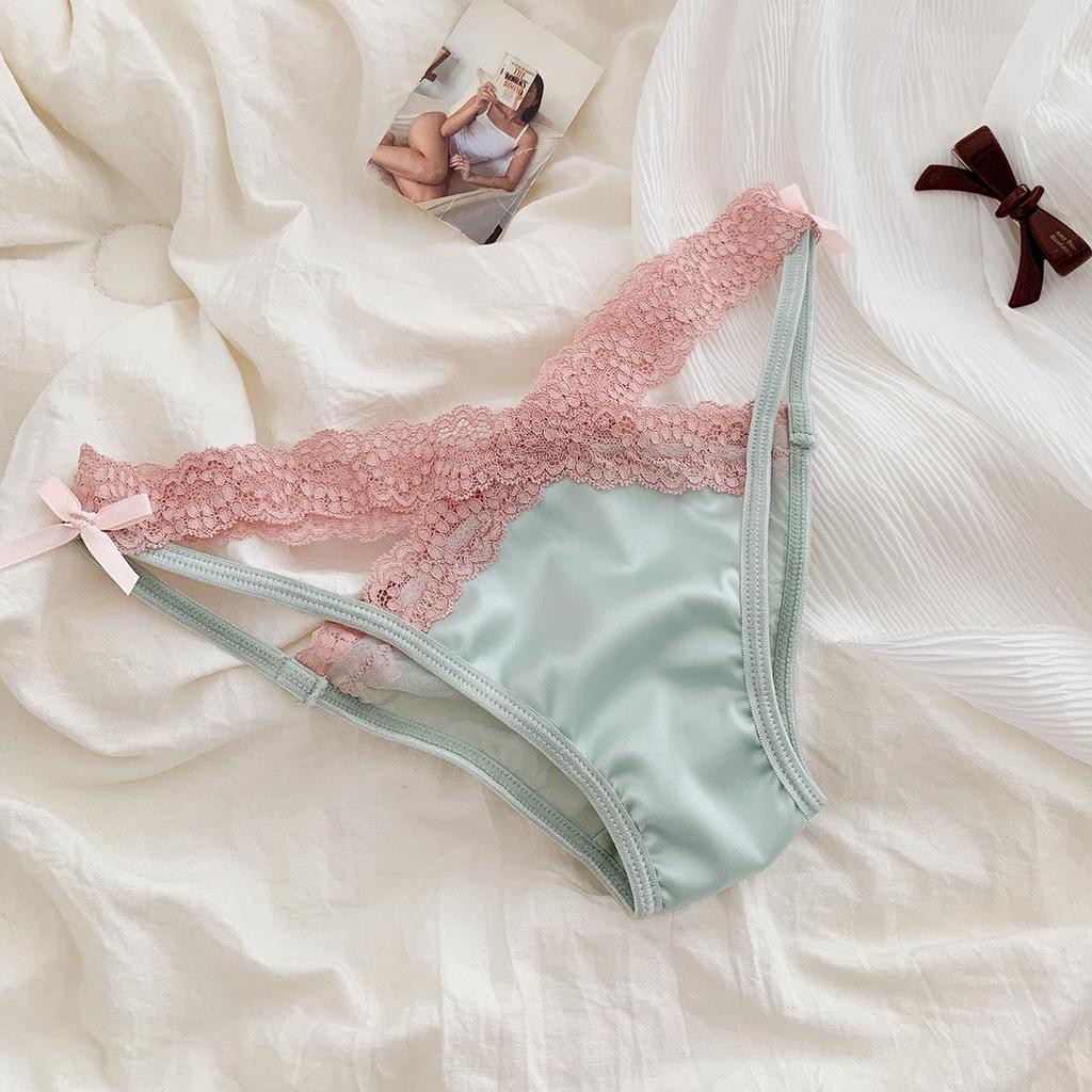 Rose Pink Low-Waist Lace Bow Sexy Breathable Panties
