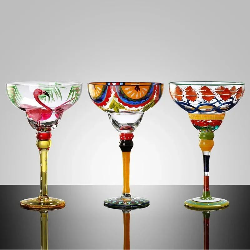 Handmade Colored Drawing Cocktail Cup Europe Goblet Cup Champagne Cup Wine Glasses Bar Party Home Drink Ware Wedding Gifts