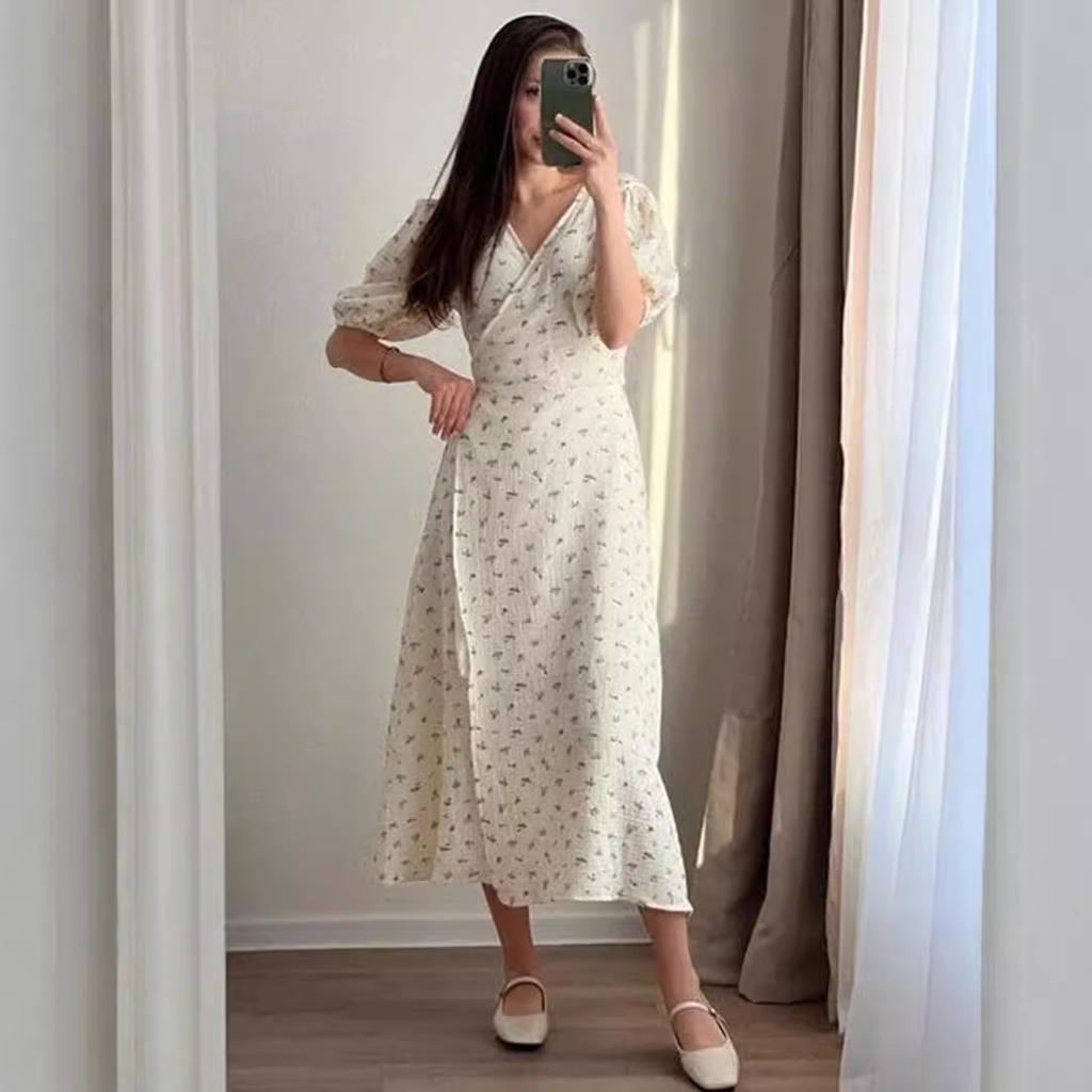 Floral Print Dress Slit Long Dress