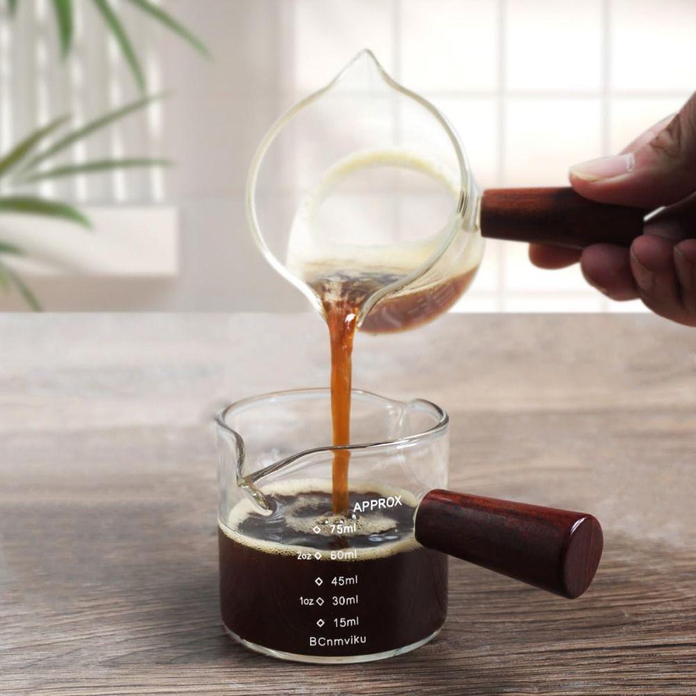 75ML Triple Pitcher Milk Cup V-Shaped Mouth Glass Espresso Cups Double Spout Measuring Cup  Tea