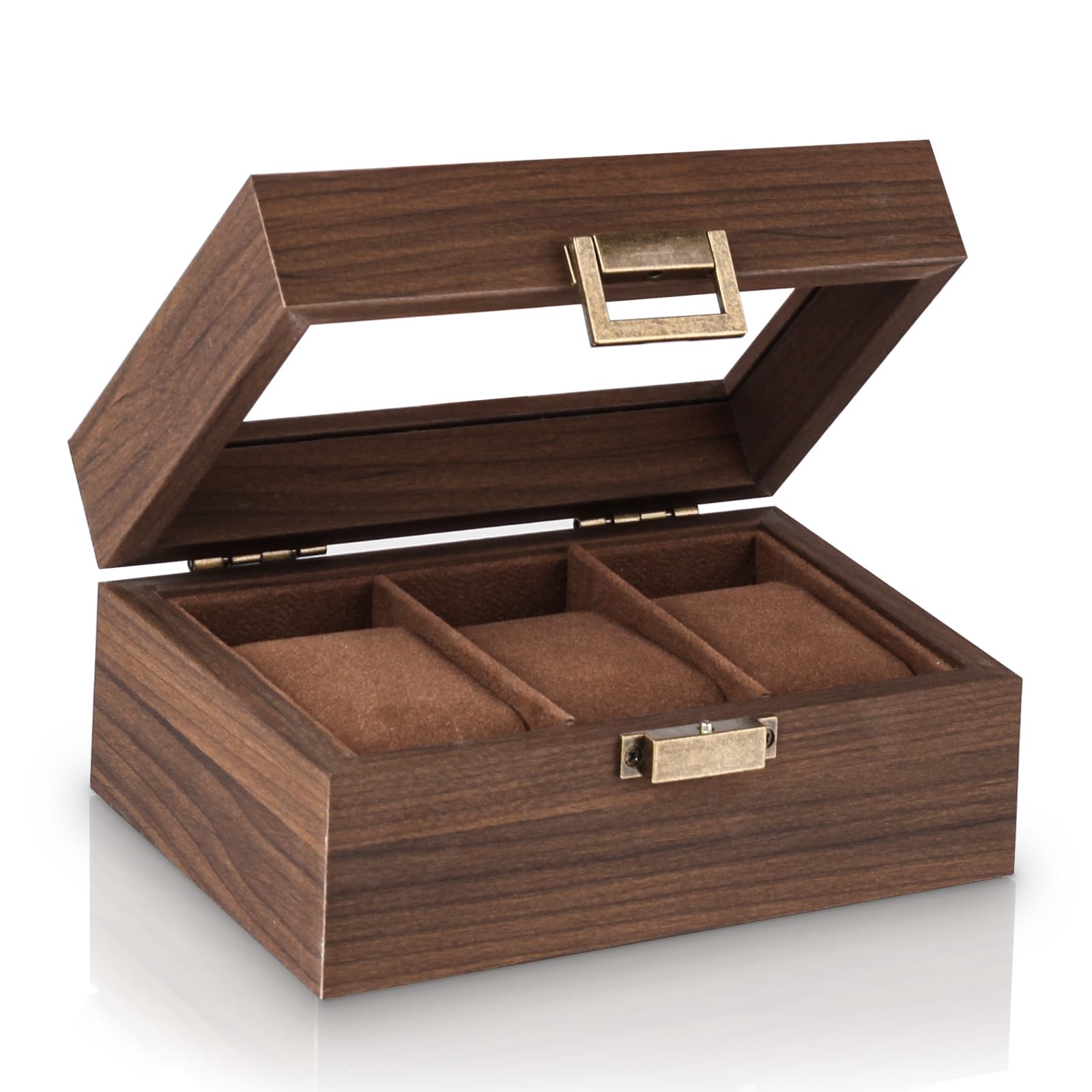 Baskiss Wooden Watch Case, Watch Storage Box, Collection Case, Watch Box, Luxury Watch Display (Holds 3 Watches) [Used]