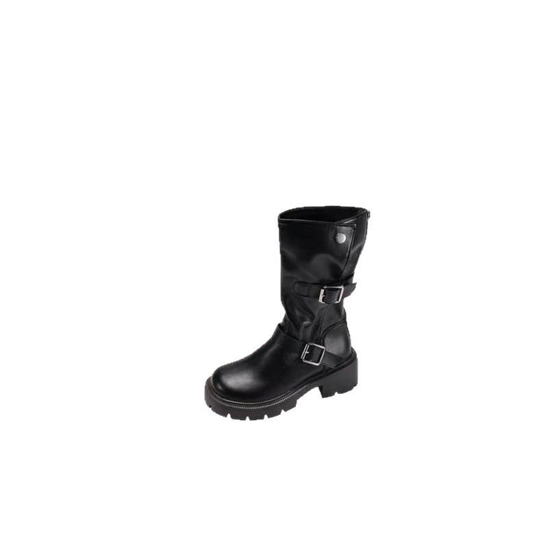 Black thick heel platform Martin boots women's British style 2025 new versatile small medium tube knight boots
