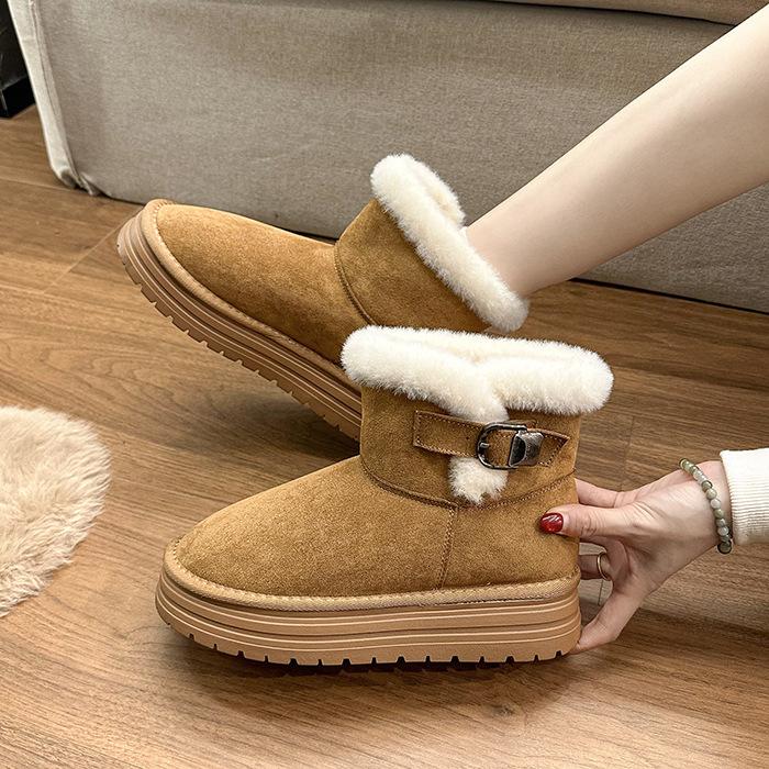 2025 winter new snow cotton boots women's platform bow casual velvet thickened warm non-slip cotton shoes
