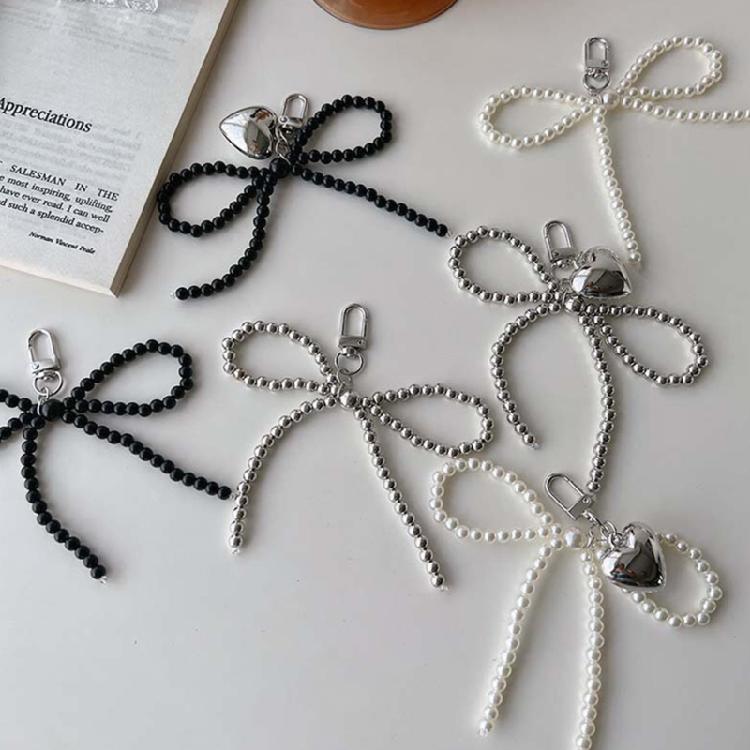 Fashionable Bead Bowknot Phone Charm Keychain Cellphone Chain Stylish Pendant Fashionable Bowknot Keychain Accessory