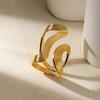 Stainless Steel Punk Irregular Wave Broad Surface Ring For Women Creative Gold Color Open Rings Waterproof Finger Jewelry Gifts