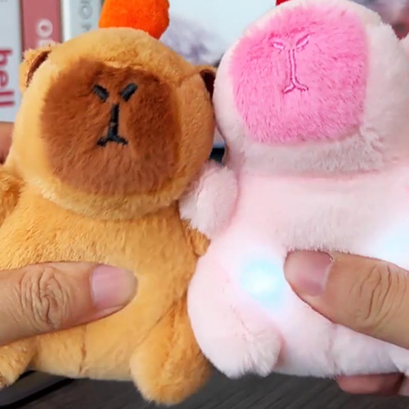 Cartoon 12cm Capybara Lichtmusik Plüschtiere Puppe Kleiner Anhänger Kuschelig Süßes Capybara Plüschtier Puppe Für Jungen Mädchen Geburtstagsgeschenke