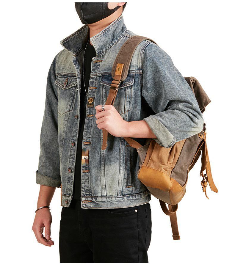 Xintang Men's Loose Casual Denim Jacket with Lapel and Feature Print for Spring & Autumn 2025