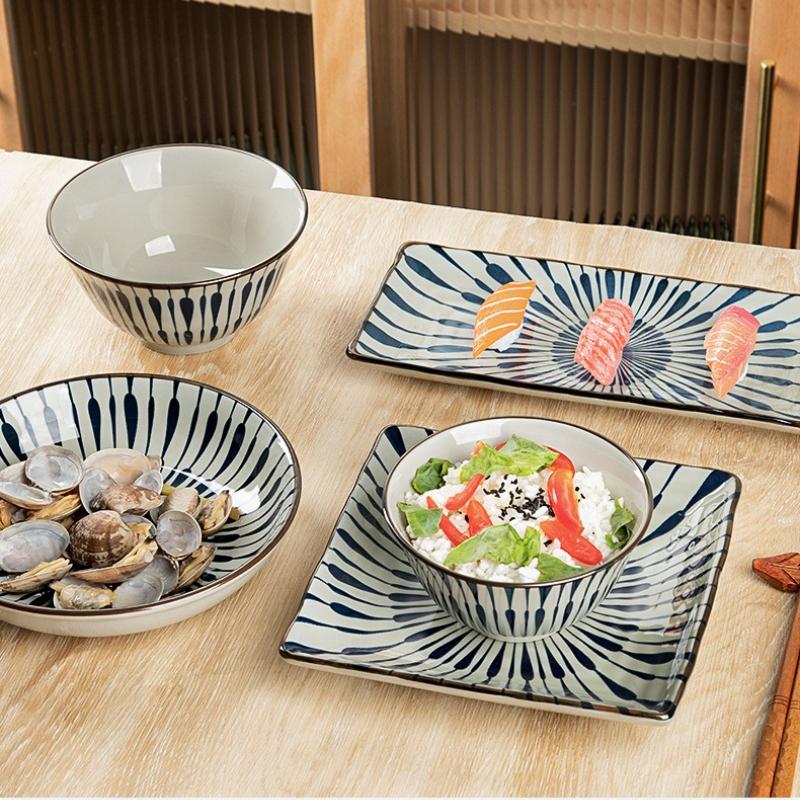 Japanese Style Ceramic Rice Bowl Set Noodle Bowl Household Lunch Rice Milk Oats Vegetable Fruit Breakfast Bowls Plate Tableware