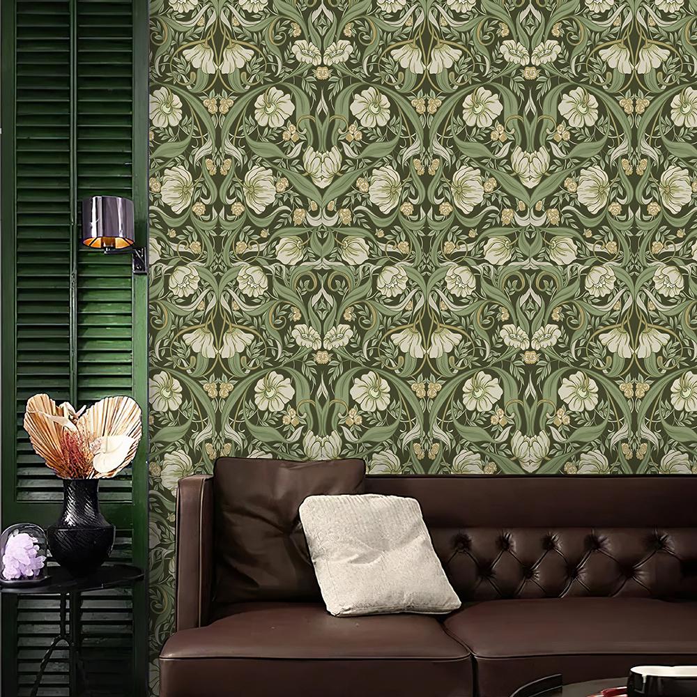 Green Boho Floral Peel And Stick Wallpaper Waterproof Symmetrical Flower Self Adhesive Wall Decor Removable PVC Cabinet Sticker