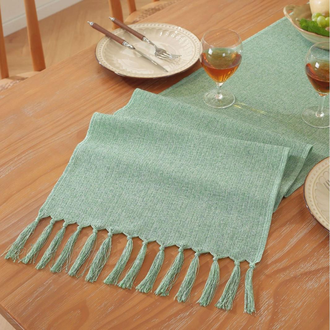 Light Luxury Handmade Tassel Table Runner: Solid Color for Weddings & Christmas Custom