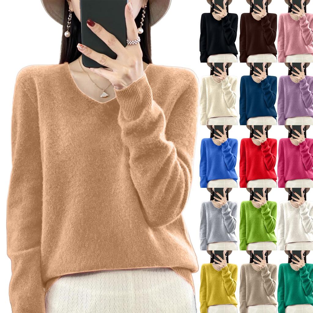 Women's Knit V-Neck Long-Sleeve Top Casual Comfort Long-Sleeve Blouse