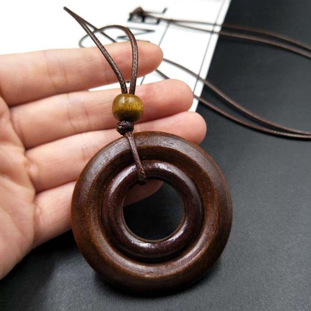 Round Clothing Pendant Retro Ethnic Sweater Necklace Gifts Vintage Leather Lanyard  Women Girls