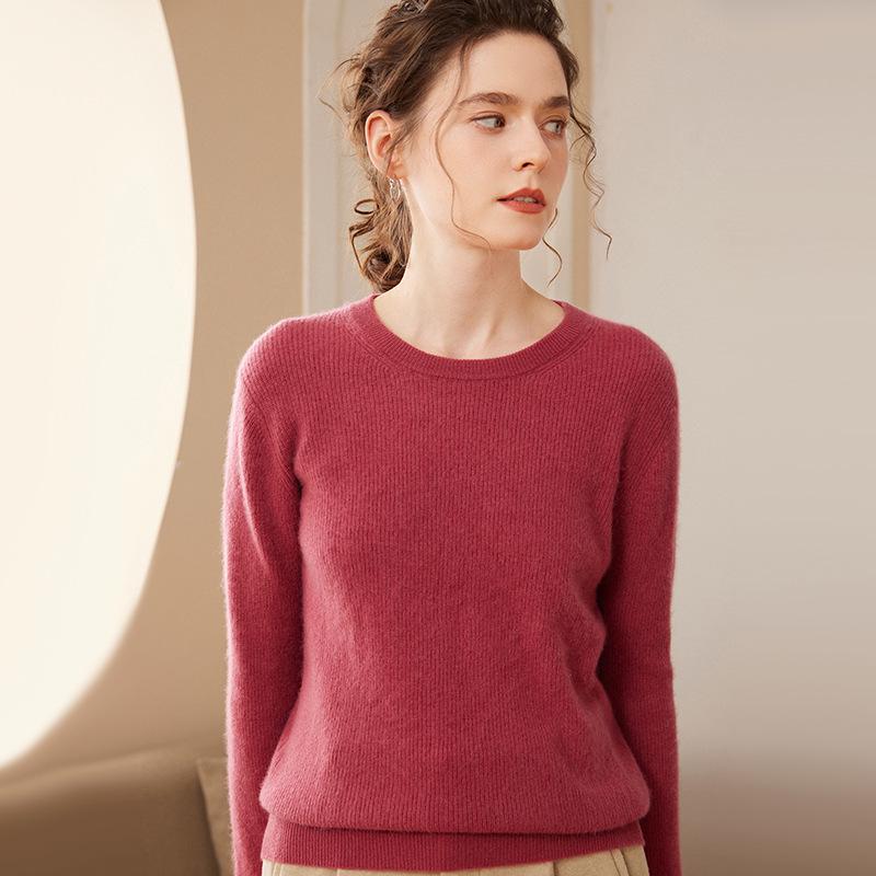 Women's 2024 Autumn/Winter Cashmere Round Neck Sweater - Warm Base Layer Knit Pullover