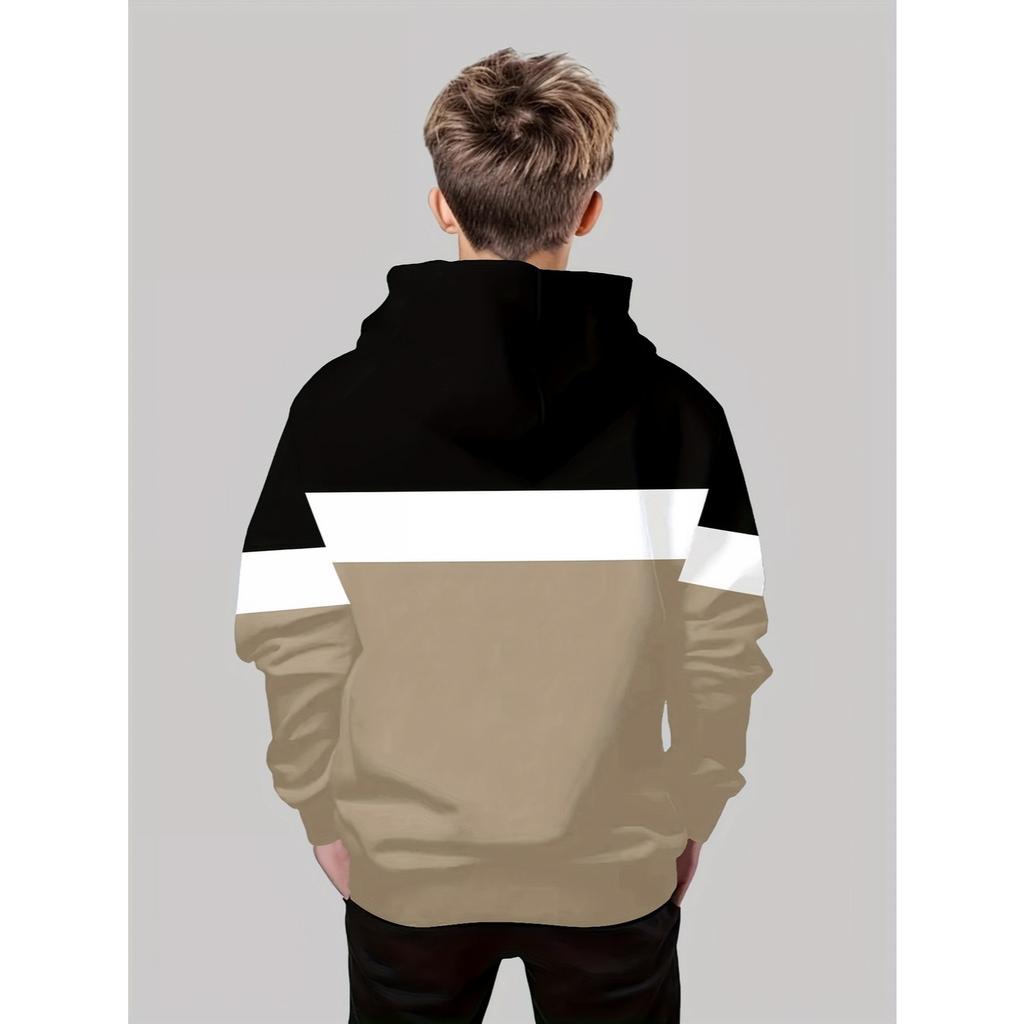 3D printed casual pullover for boys in spring, autumn, and winter, long sleeved sportswear for boys outdoors