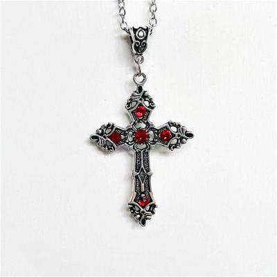 "European Gothic Black Ruby Cross Pendant Necklace"