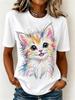 New Women's Streetwear Short-Sleeve T-Shirt Minimalist-Style Graffiti Pig Print Top Stylish and Comfortable Short-Sleeve Shirt