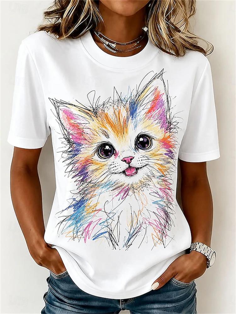 New Women's Streetwear Short-Sleeve T-Shirt Minimalist-Style Graffiti Pig Print Top Stylish and Comfortable Short-Sleeve Shirt