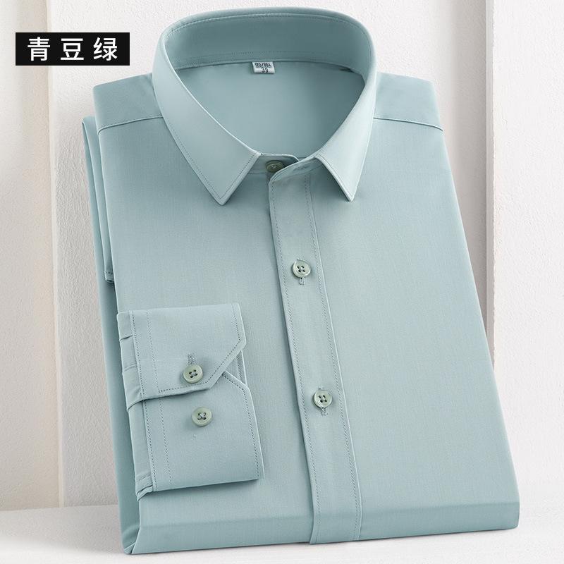 Jaro Nová Móda Ležérní Košile s Dlouhým Rukávem Pánská Bambusové Vlákno Nežehlivá Košile Jednobarevná