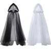 Vampire Witch Mesh Cloak for Men Women Halloween Black White Hooded Cape Horrible Wizard Cloak Carnival Party Costumes 150cm