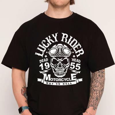 T-shirt motocyklowy Skull Rider 100% bawełna z okrągłym dekoltem Modny T-shirt z krótkim rękawem Męskie Koszulki Graficzne Koszulki
