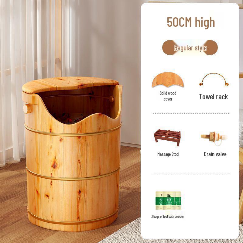 Wooden Deep Foot Bath Bucket with Steaming & Massage Features